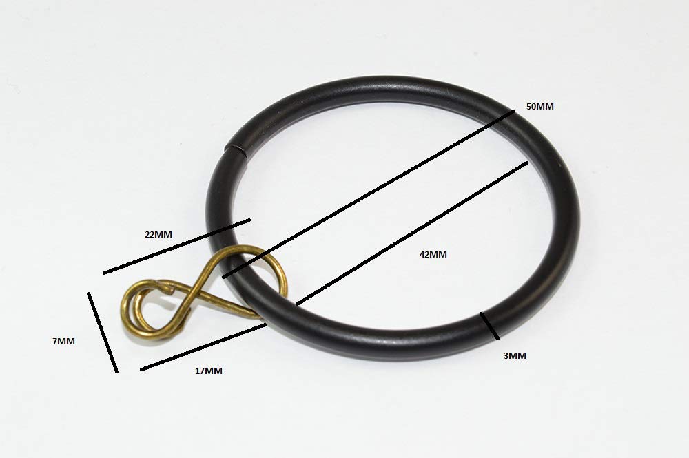 48 x Curtain Drape Pole Rod Rings Loose Eye Black Steel ID 42mm - OD 49mm