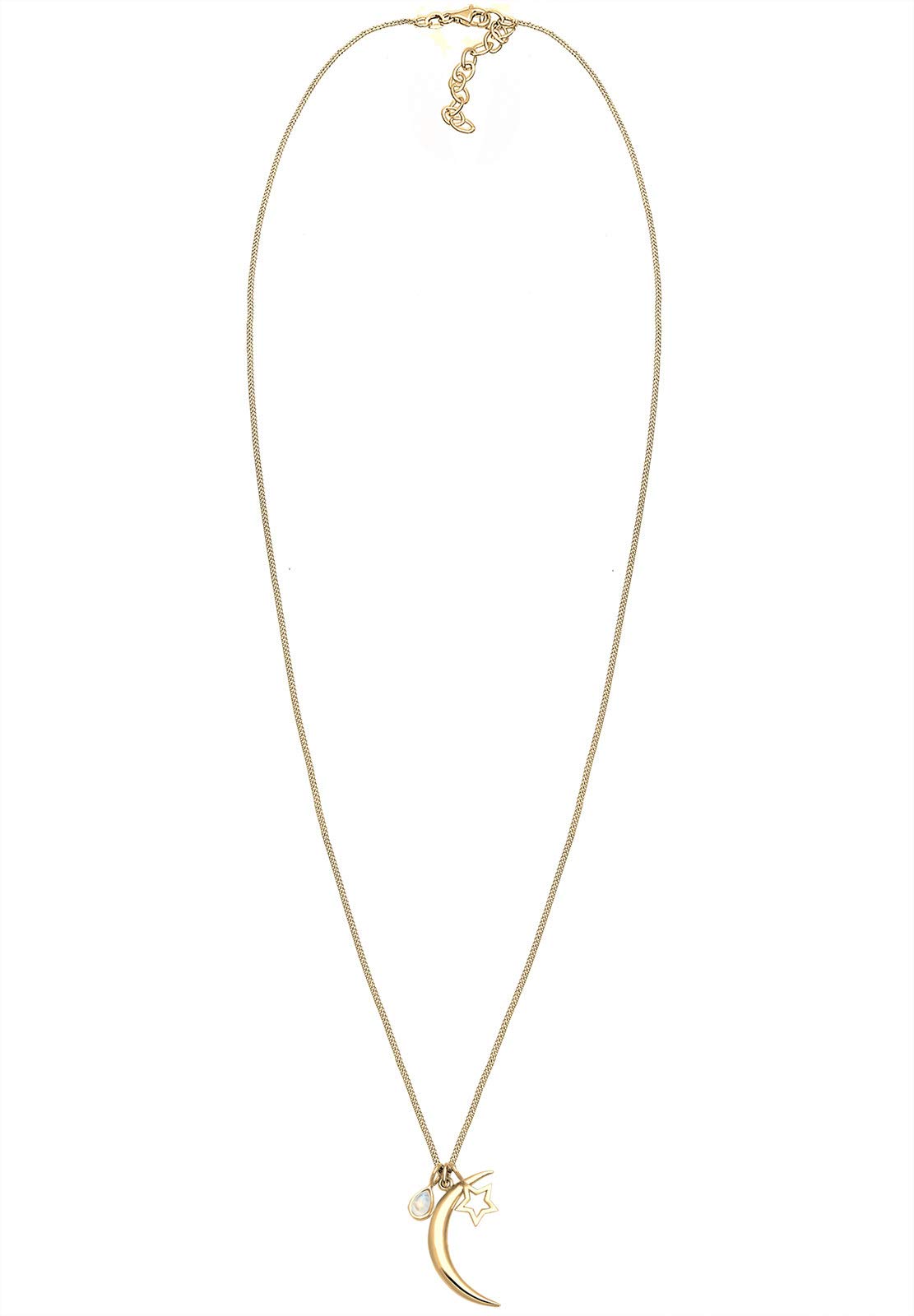 Elli Halskette Silber 925 Vergoldet 24K Mond Stern Anhänger Kette Damen | Mondstein Schmuck Geschenke für Frauen Mädchen Mama Freundin, Astro Silberkette Länge 60 cm
