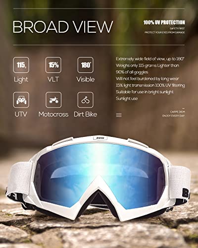 Image of BATFOX Motorcycle ATV Goggles Dirt Bike Motocross Safety ATV Tactical Riding Motorbike Glasses Goggles for Men Women Youth Fit Over Glasses UV400 Protection Shatterproof (blue /white black)