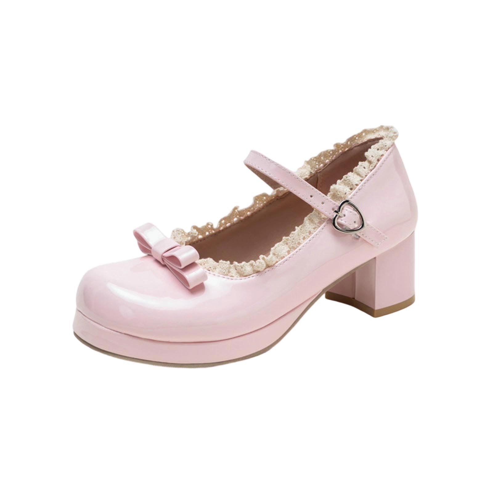 Scarpe Dirndl da donna Mary Jane con plateau, tacco a blocco, carine, per cosplay, con fiocco e pizzo, con cinturino alla caviglia, scarpe con tacco chiuso, scarpe da ballo per feste dolci