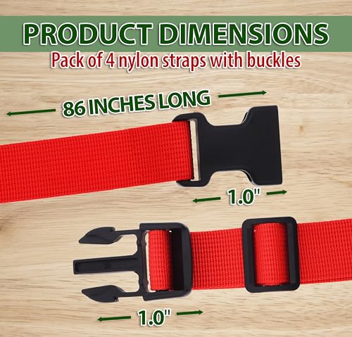 Image of Mandala Crafts 4 PCs Red Adjustable Bag Buckle Straps Belt with 1 Inch Quick Side Release Clips 86 Inch Nylon Webbing - Utility, Packing, Suitcases, Sleeping Bags, Backpacks, Luggage Straps