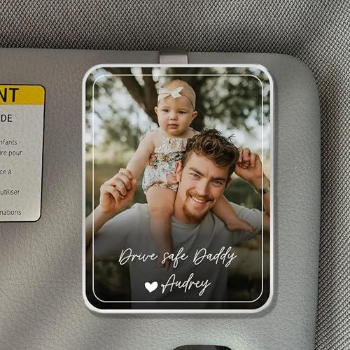 NAZENTI Personalized Car Visor Clip Picture Frame For Dad Custom Drive Safe Daddy Visor Clip Best Dad Ever Car Pictures Holder Father Day Gift For Fathers Grandpa Papa