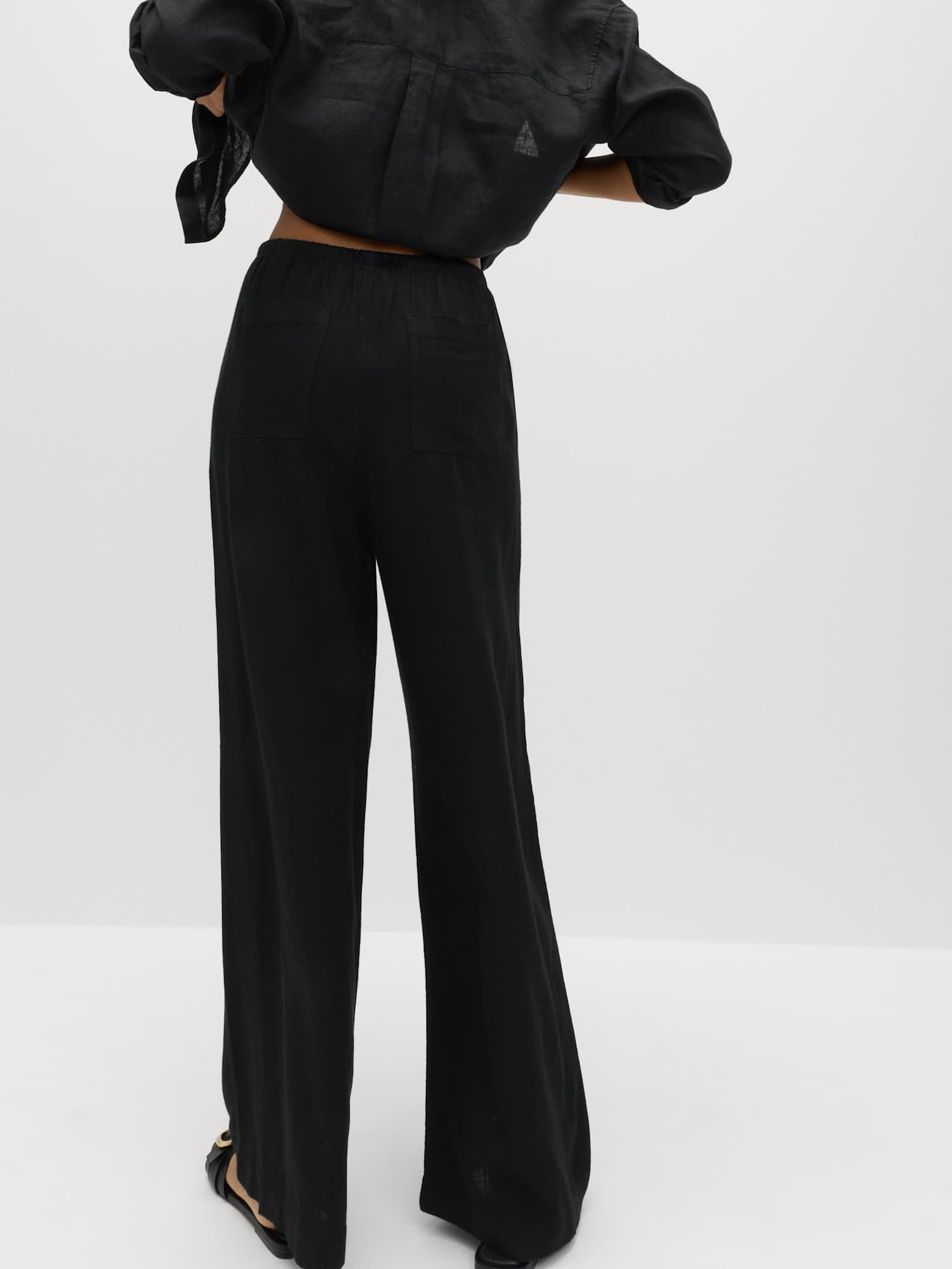 Marks & Spencer Pantalon Jambes Larges Femme Lot de 2 en Mélange Lin, Taille à Cordon