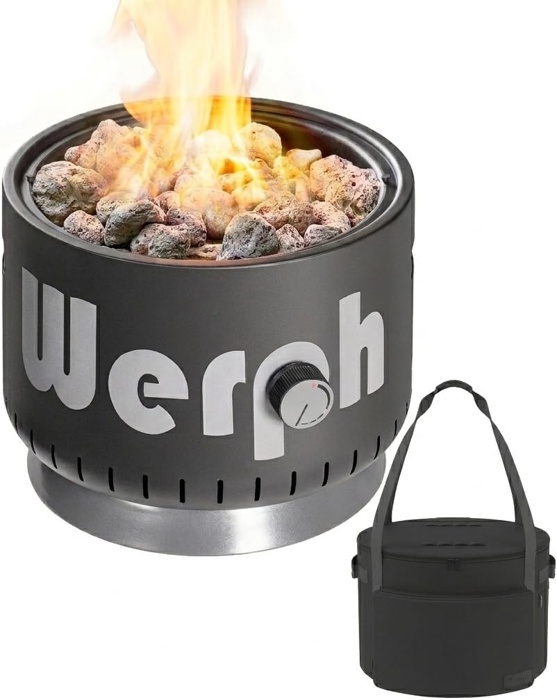 Small Rv Dimensions Amazon.com : 17-Inch Compact Propane Gas Fire Pit with Lid Stones ...