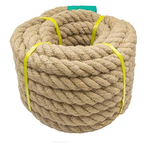 Aoneky Natural Jute Rope - 25 / 30 / 40 MM Heavy Duty Twisted Hemp Rope for Crafts Nautical, Cat Scratching Post, Chandelier, Climbing, Hammock - Garden Decking Rope for Decorate (30mm / 15m) Cover