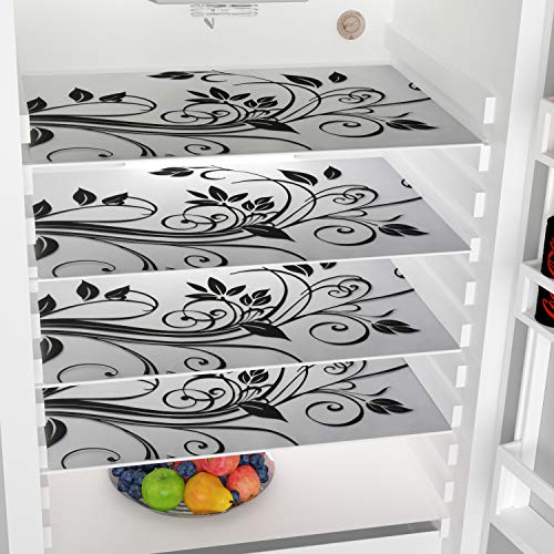 Image of Kitchen Combo Fridge Top Cover, 2 Piece Fridge Handle Cover, 4 Pcs Fridge Mats, (Set of 7 Piece) BLACK-BRANCH-142)