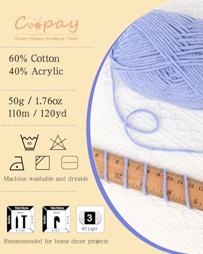 Image of Coopay Yarn for Crocheting Knitting, Crochet Yarns, 2 x 1.76oz - 120yds - 60% Cotton 40% Acrylic Blend Yarns, Granny Square Blanket Yarn (Blue Purple)