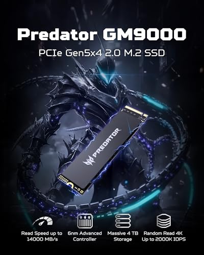 Image of Acer Predator GM9000 1TB SSD, PCIe Gen5x4 NVMe M.2 SSD, Up to 14,000MB /s, SLC + DRAM Cache, PCIe 5.0 Internal Solid State Drive, Compatible with Desktops Laptop PC AI Work