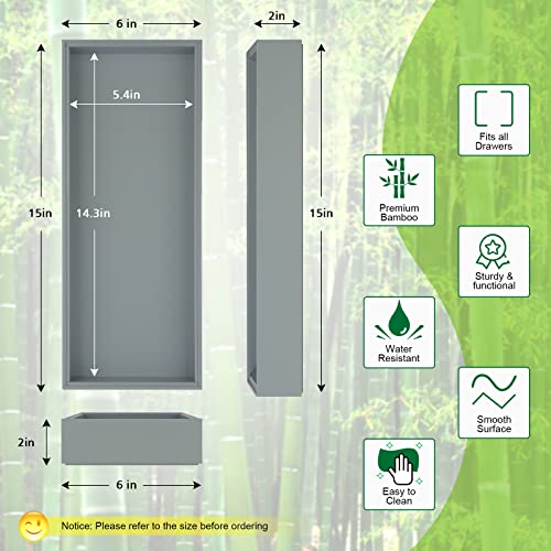 Kitchen Drawer Organizer - Set Of 2, Stackable Bamboo Organizers, Wooden Storage Box Tray For Utensils, Flatware, Forks, Spoons Bathroom Countertop Organization For Makeup, Perfume, Jewelry (Grey) #TOP4