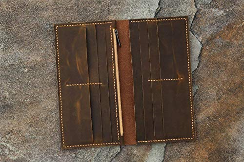 Distressed Leather Men long wallet/slim vertical bifold wallet/Personalized leather clutch card holder travel wallets -W005LZM4