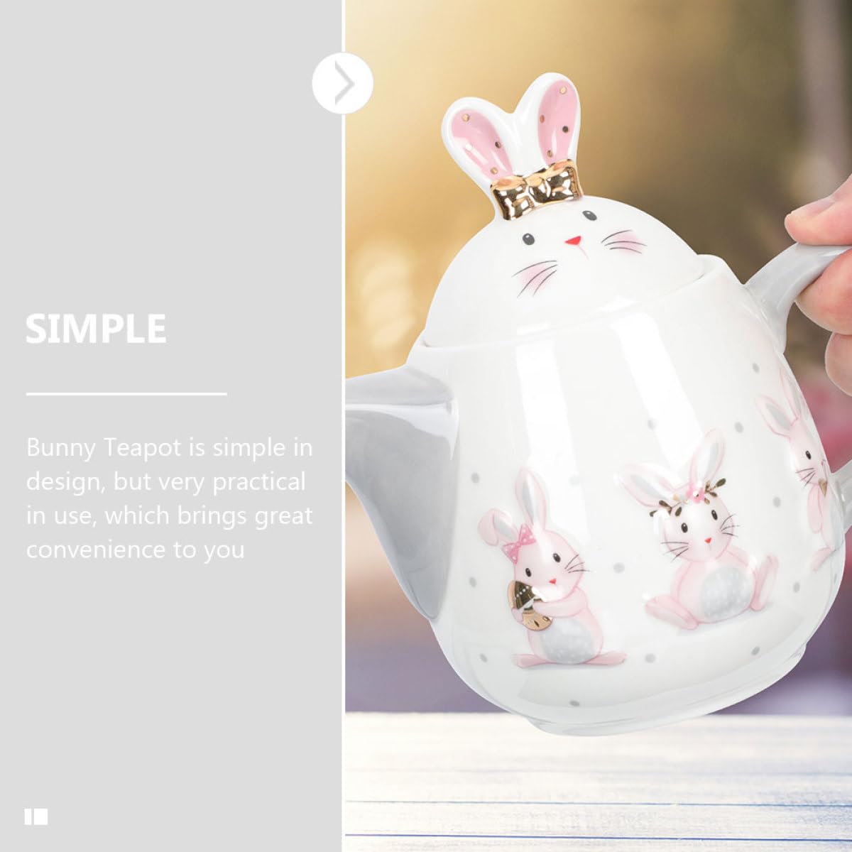 VICASKY Théière en Céramique 1 Pièce Lapin de Pâques sans Trou de Filtre, Pichet Décoratif Blanc Relief, Bouilloire Légère pour Thé et Boissons, Ustensile la Cuisine Design et Usage