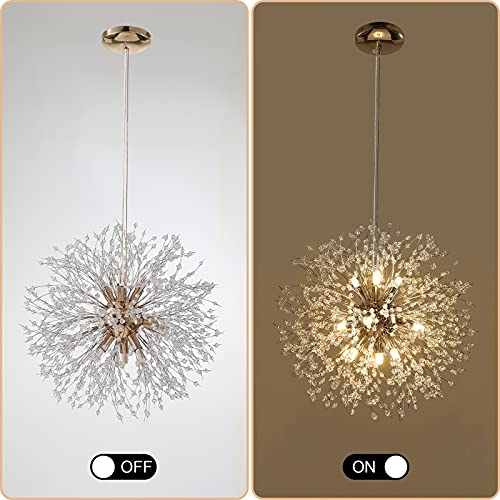 Lingkai 19.9" Gold Modern Crystal Chandeliers Firework, Bubble Chandelier Lighting for Bathroom Dining Room Bedroom Kitchen Island Living Room Light Fixture, 9-Light Gold Hanging Round Chandalier by Lingkai - Used condition - Image 3