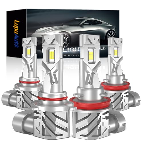 lupuauto Ampoule H11 + 9005 LED, 18000LM 6500K Blanc Phare LED, 1:1 Taille Remplace Lampe Halogènes et Xénon, IP68 Étanche, Plug and Play, Kit de 2Pcs 9005 + 2Pcs H11
