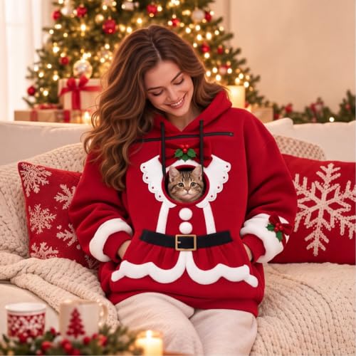 Christmas Dog Carrying Hoodie Women 2026 Zip Up Sweat Shirt Kangaroo Pocket - image 2