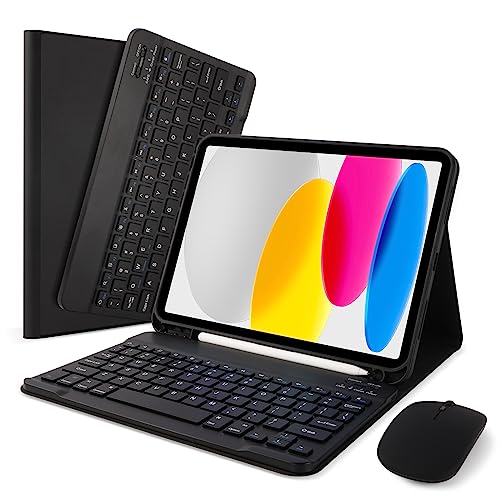 SOPPY Bluetooth Keyboard Case with Mouse for iPad 11th Gen. (A16) 11-inch 2025, 10th Generation 10.9 inch 2022, Detachable Protective Cover, with Built-in Pen Holder, USB-C Rechargeable, Black