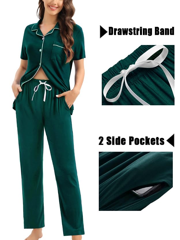 Image of SWOMOG Womens 3pcs Button Down Pajamas Set Short Sleeve Sleepwear Bride Pj Lounge Set with Long Pants