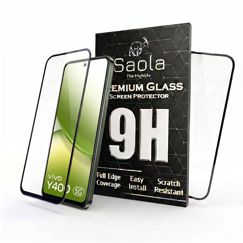 Image of Saola HD Clear Tempered Glass for Vivo Y400 5G | High Strength 9H Protection, Smooth Touch, Full Coverage Screen Guard, 2-Step Installation Kit | Quick & Easy Application (Pack of 2)