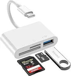 SAMKE Adaptador de câmera USB C 3 em 1 - Leitor de cartão SD/TF para iPhone15/15Pro e superiores/iPad Pro/MacBook - Compatível com dispositivos USB C/Tipo C