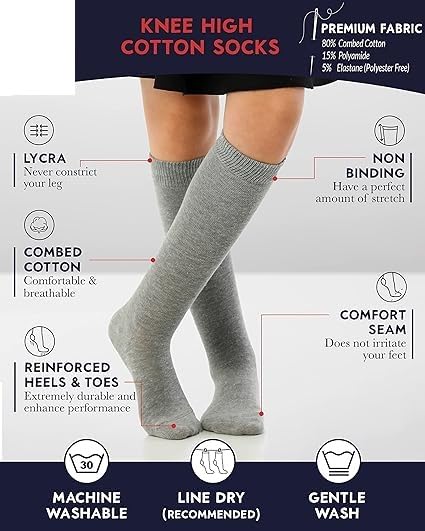 Image of WKLOUYHE Kid's Knee High Cotton Socks for Girls Boys and Toddlers, Solid Color Long School Uniform Socks Pack Of 04
