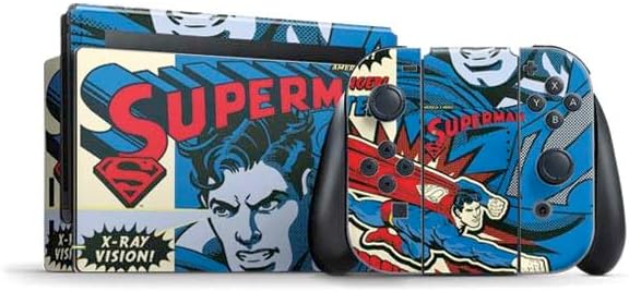 Skinit Decal Gaming Skin Compatible with Nintendo Switch Bundle - Officially Licensed DC Comics Superman Vintage Pose American Flag Design