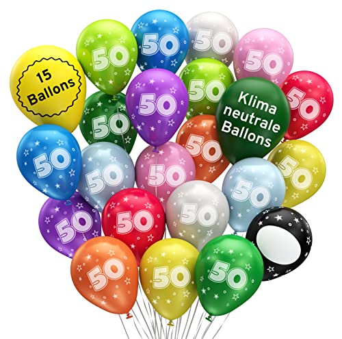 BIO Luftballons 50. Geburtstag •15 Stück• MADE IN EU • Premium BIO Ballons aus 100% Naturlatex • Regional hergestellt • kompostierbar - Ø32 cm Luftballons Geburtstag • Luftballon 50 Party, Jubiläum