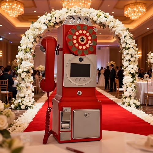 HuanSebesity Graduations Video Audio Phone Guestbook,32gb Customized Video Messages,1080p HD Recording,3.5 Inch Retro Telephone Box for Weddings & Special Occasions (Red)‌ Red