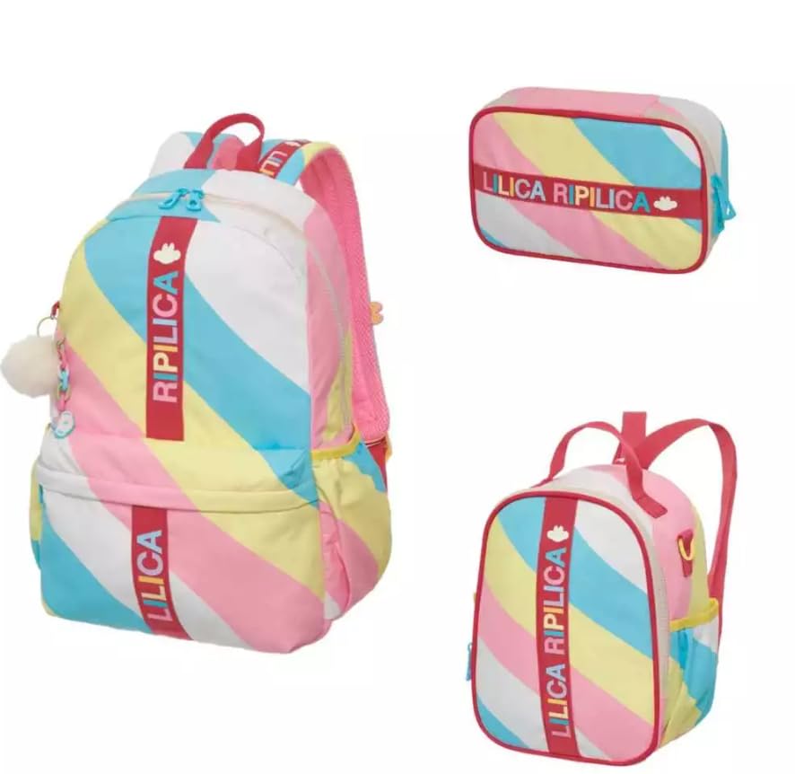 KIT ESCOLAR LILICA RIPILICA MOCHILA DE COSTAS, LACHEIRA E ESTOJO DUPLO 100% ORIGINAL