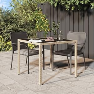 SKM Gartentisch Beige 90x90x75 cm Poly-Rattan,M?Bel,Gartenm?B...