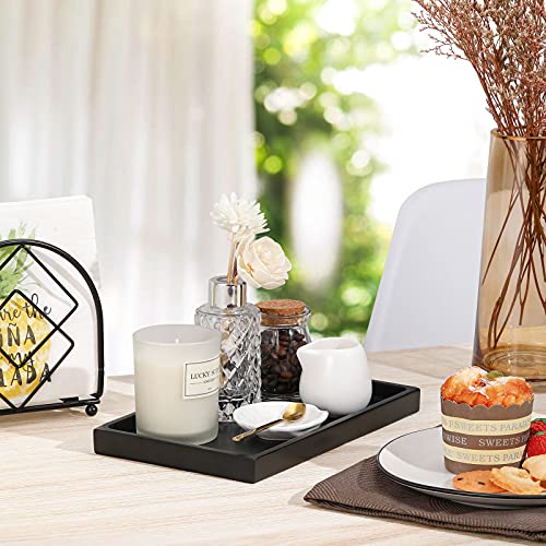 Luxspire Badezimmertablett, Harz Schminktisch Tablett Organizer Deko Rechteckige Bad Schmuckaufbewahrung Servierbrett Schale für Kerzen, Seife, Kosmetik, Schmuck Pflanze - Schwarz 3