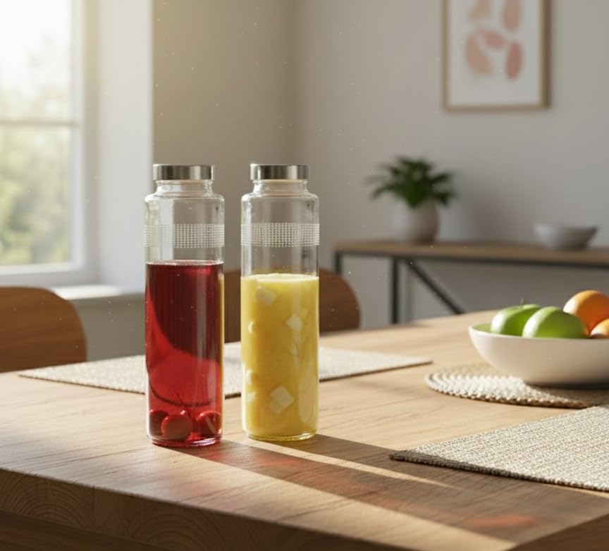 Image of Vency 750ml Glass Water Bottle for Water & Beverages | Leak-Proof Airtight Stainless Steel Lid | Smoothies & Juices (Single Bottle)