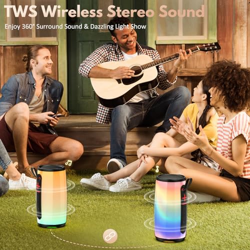 Image of JYX Portable Bluetooth Speaker, Wireless Waterproof Speaker with Colorful Lights, Support TWS /TF Card /USB /AUX, Loud HD Stereo Sound, Robust Bass, Lightweight for Party /Outdoor /Camping (Colorful)