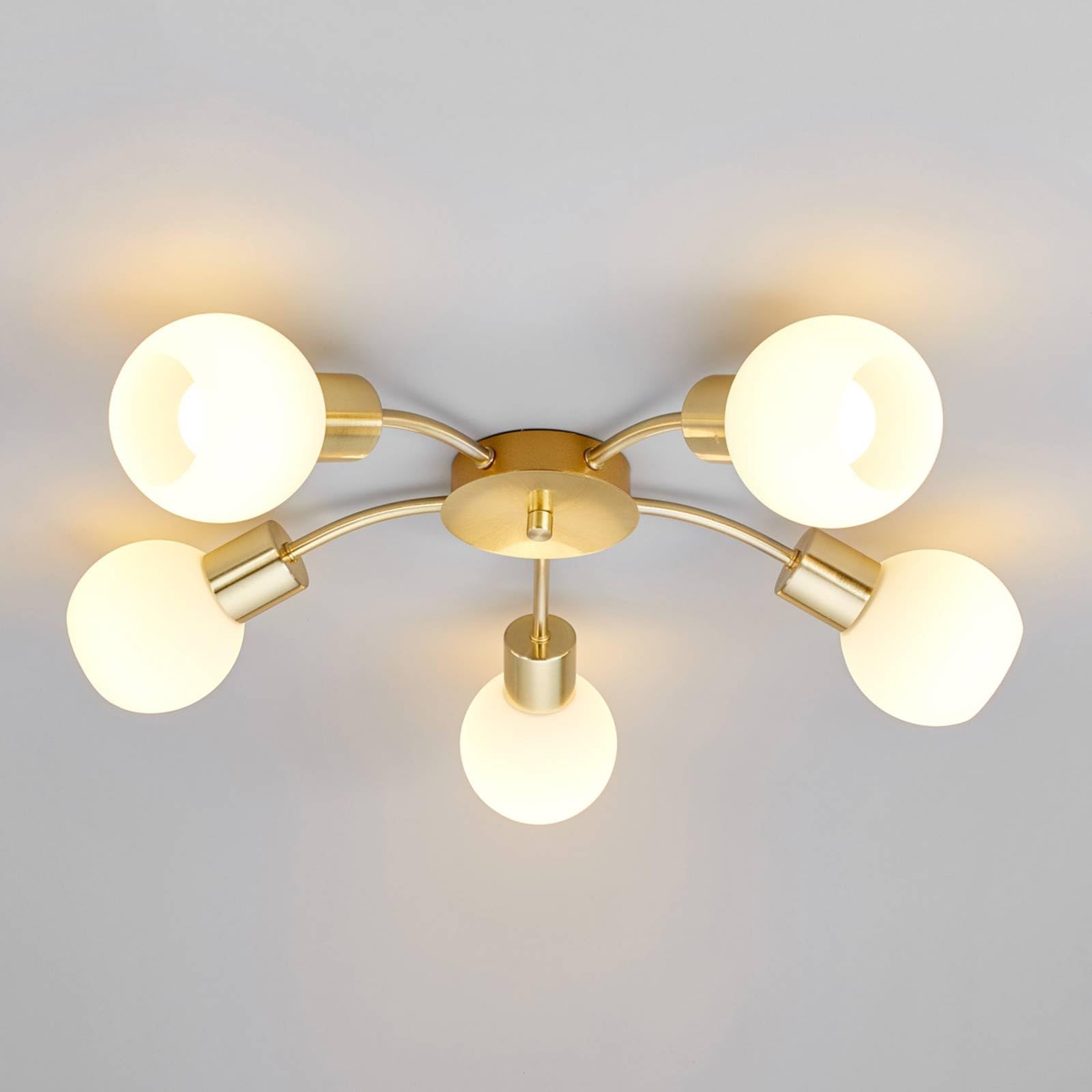Lindby Deckenlampe Glas Metall messing, Deckenstrahler Deckenleuchte 5x E14 max. 4,5W ohne Leuchtmittel Strahler Lampe Wohnzimmer Flurlampe