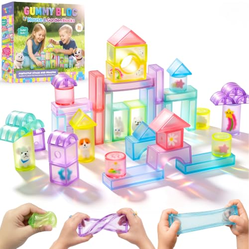 Image of 33PCS Soft Sensory Building Blocks for Toddlers, House Garden Gummy Bloc | Preschool Educational Creative Play, Montessori Squeezable, Stretchable Early Learning Construction Playset, Puzzle Blocks
