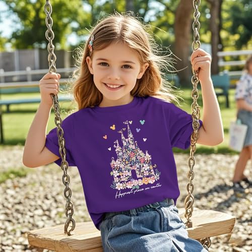 Image of Floral Castle Shirts for Girls Graphic Cute Tshirt Kids Toddler Flower Holiday Shirt Vacation Trip Tee Tops