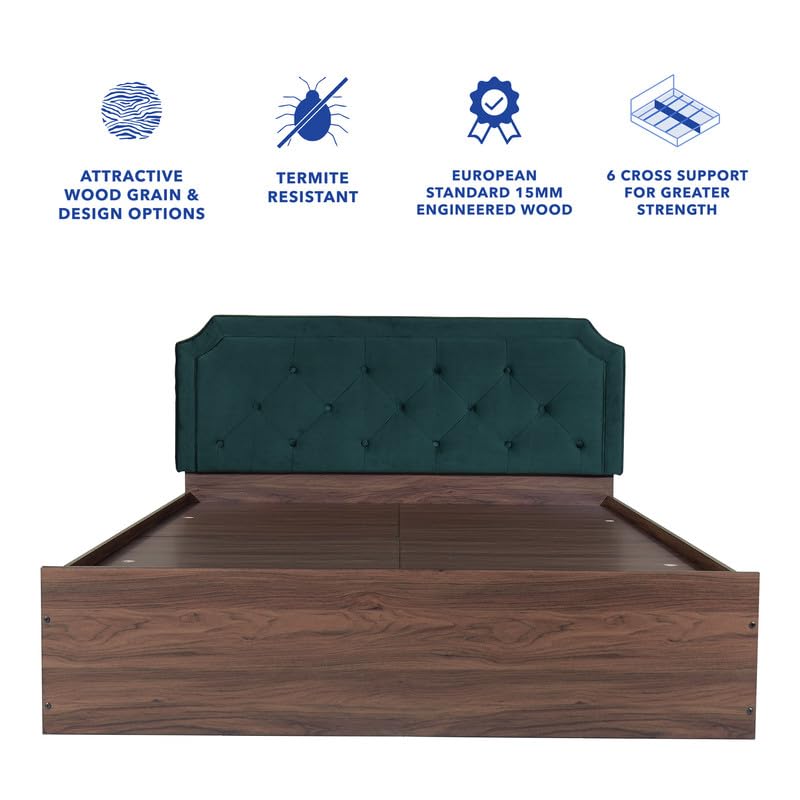 Image of Amazon Brand - Solimo Bed | 1 Year Warranty | Double Bed, Queen Size, Citta Premium Upholstery, Comfortable Seating Height Bed, Non-Woven Base & 3mm MDF, Walnut Colour (Melamine Finish)