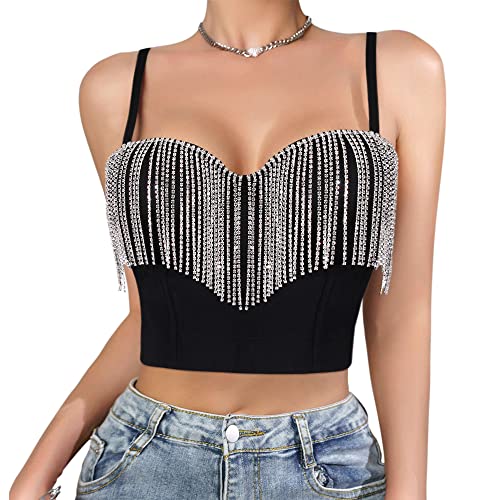 Erinaco Women's Rhinestone Diamond Tank Top Color Beaded Sling Tube Top Bustier Vest Crop Top Sexy Corset Bra Summer2