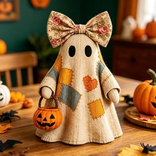 Luces decorativas de Halloween y figura fantasma vintage para estante o chimenea 4