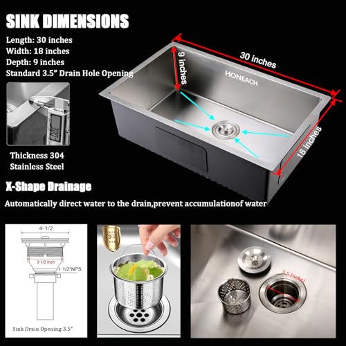 Image of 16 Gauge Stainless Steel Single Bowl Kitchen Sink With Faucet, Roll Up Rack and Bottom Dish Grip Support - Top or Under Mount Install (33 inchx18 inch)
