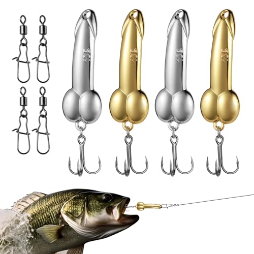 Realure 4Pcs Zinc Alloy Spoon Lures with Treble Hooks & Rolling Swivels 4 Weights 5g 10g 15g 20g Gold Silver Metal Spoon Fishing Tackle for Freshwater Lake Inshore Saltwater Bass Walleye Pike Trout