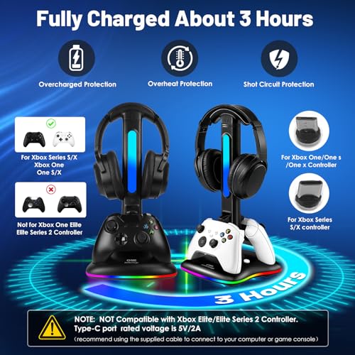 Image of Controller Charger with RGB Headphone Stand & 2X6660mWh Battery Packs for Xbox Series X /S /One /One S /X, XSX Controller Charger Station, Headset and Controllers Stand Holder
