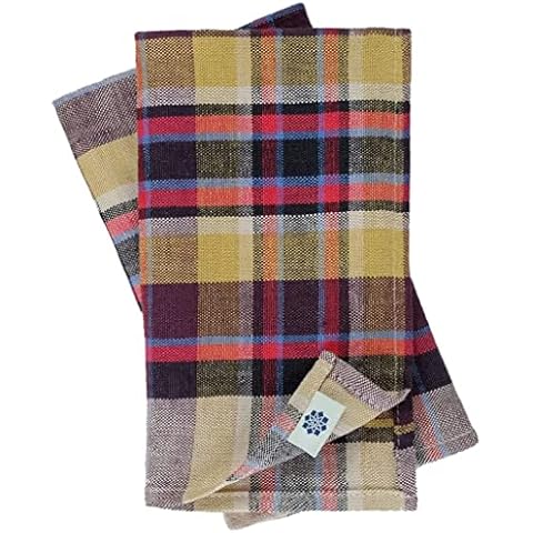 Linen & Cotton Luxus 4 x Stoffservietten Servietten Stoff Leinenservietten Curtis Kariert Bunt Modern Cover
