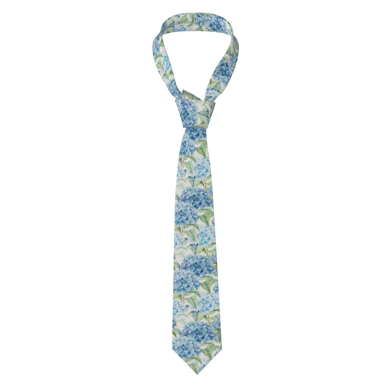 HYUNDP Hydrangea Watercolor Printed,Mens Ties Neckties Polyester Novelty Skinny Tie For Wedding Party