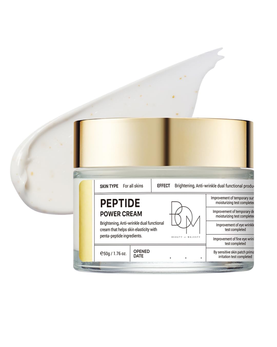 BOM COSMETICS Peptide Power Cream 1.76 Fl Oz, Daily Moisturizing Cream with Peptide and 99% Pure Gold for Hydration, Collagen Support to improve Skin Texture, Skin Barrier Care, Korean Skincare