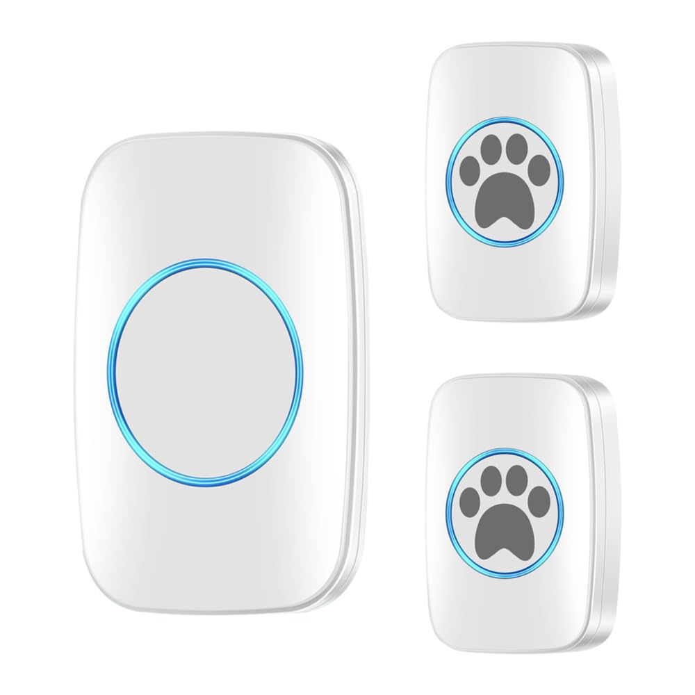 DONGKER Campanas de entrenamiento inalámbricas para mascotas, timbre inalámbrico para perros/gato, timbre de puerta IP44 resistente al agua con 60 tonos de llamada y 5 niveles de volumen ajustable