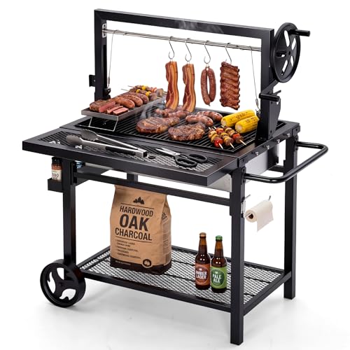 Sophia & William Argentine Santa Maria Wood Fire & Charcoal BBQ Grill with Adjustable Height Grates Large Open Fire Grill for Outdoor Patio Backyard Gaucho Grilling