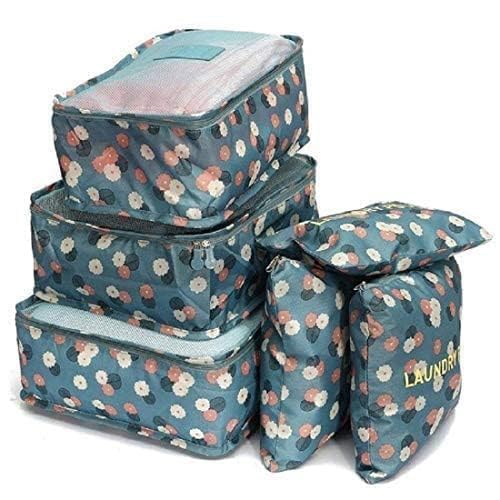 GONIPIMI 6 in 1 Polyester Secret Pouch Travel Bag Packing Cubes Laundry Bag with Undergarments & Cloth Storage Organizer Travelling Set/Suitcase Cloth Cube Bag (6 PC SET DARK BLUE) (SKY FLAVER)-picture-7
