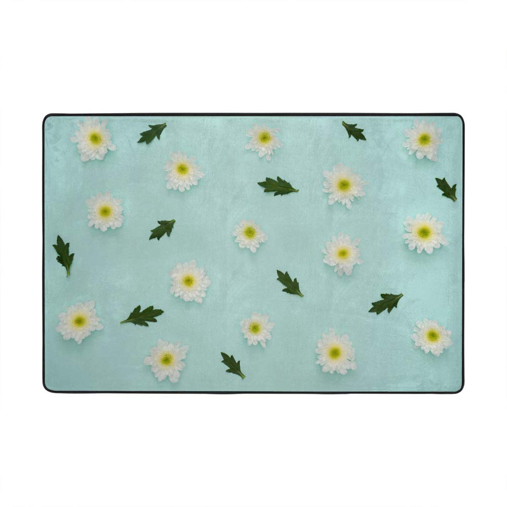 Grand tapis fleurs fond bleu anti sol froid en velours corail moelleux 203x147