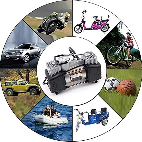 Image of Heavy Duty 12V Car Tyre Inflator Air Compressor Pump with Double Cylinder, 150 PSI Metal Body Portable Air Pump for Car, Bike, SUV, Jeep, Bicycle & Balls | Fast Inflation with Pressure Gauge