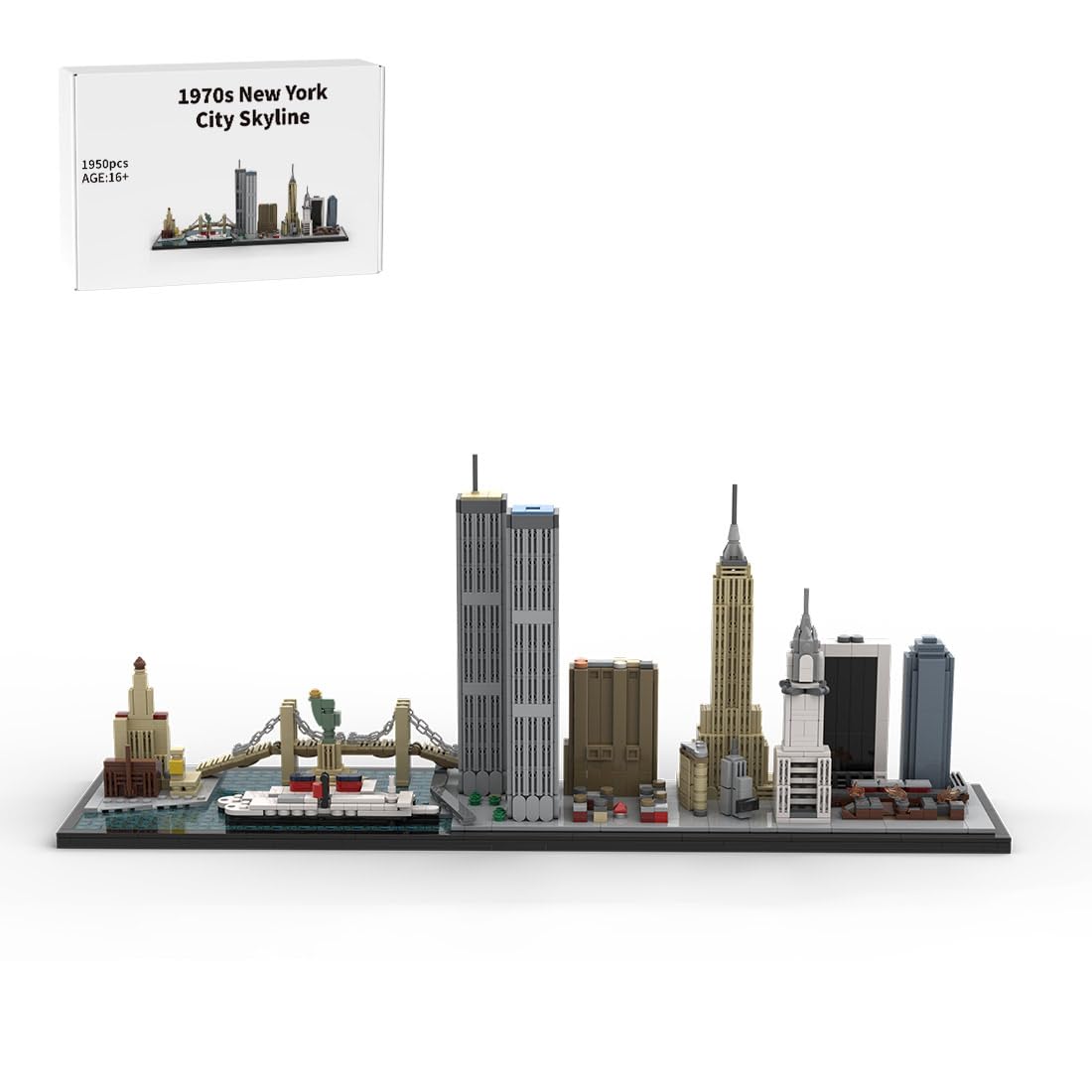 Set di mattoncini da costruzione di New York City, 1/2000 anni '70, modello skyline di New York con buona qualità, città iconica, decorazione per casa e ufficio, regali per adulti, 1950