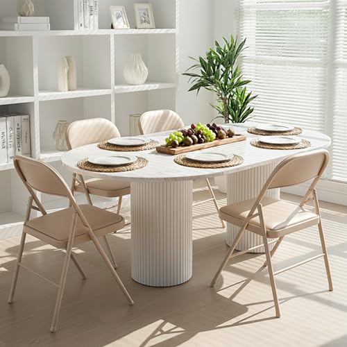 Image of Simple Deluxe Dining Chairs Set of 4, Leather Cushion Foldable Contemporary Kitchen Side Chair with Padded Back & Sturdy Metal Legs, Upholstered Seat for Home /Living Room /Bedroom /Cafe, Tan
